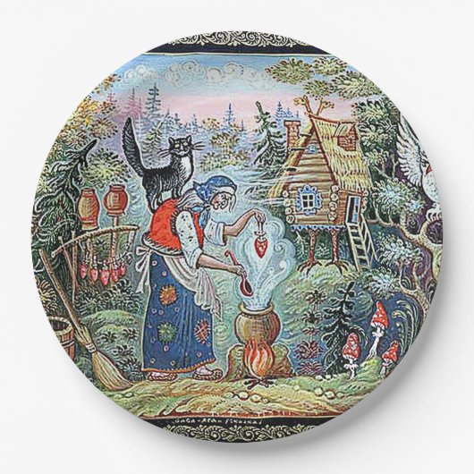 RUSSIAN  FAIRYTALE "BABA JAGA" PAPER PLATES PAPIEREN BORDJE (Voorkant)