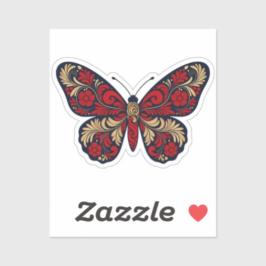 Russian Folk Art Butterfly Sticker - Red Gold Khok (Vel)