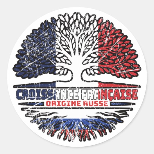 Russian French France Tree Roots Flag Ronde Sticker (Voorkant)