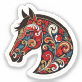 Russian Khokhloma Floral Horse Head Folk Art Stick Sticker (Voorkant)