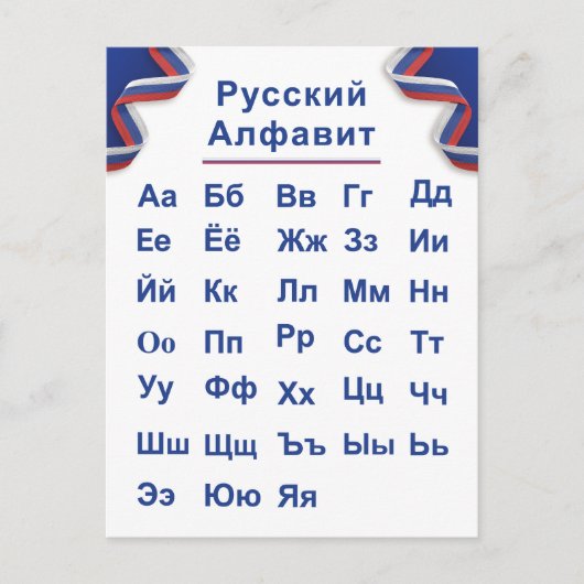 Russisch alfabet briefkaart (Voorkant)