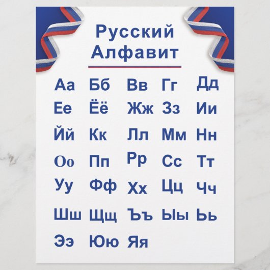 Russisch alfabet flyer (Achterkant)