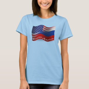 Russisch-Amerikaanse vlag zwaaiend T-shirt