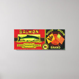 Russisch-Amerikaanse zalm kan LabelKarluk, AK Canvas Afdruk