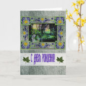 Russisch Arts & Crafts Denim Verjaardag Kaart (Gele Bloem)