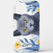 Russisch Blau Kat Geel Bloemen Case-Mate iPhone Case (Achterkant)
