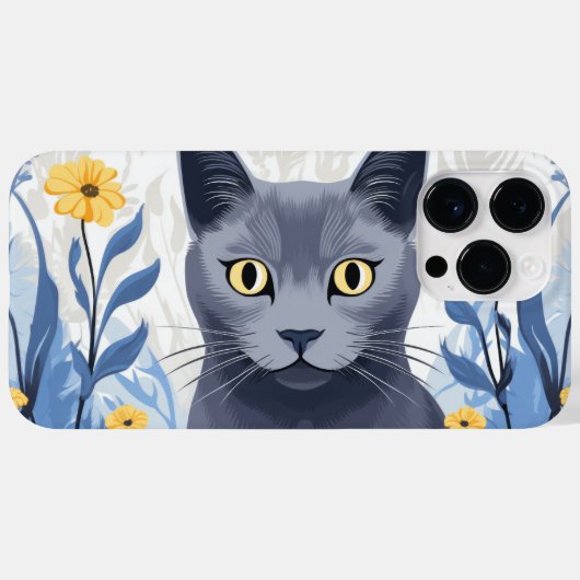 Russisch Blau Kat Geel Bloemen Case-Mate iPhone Case (Achterkant (horizontaal))