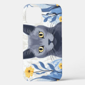 Russisch Blau Kat Geel Bloemen Case-Mate iPhone Case (Achterkant)