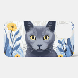Russisch Blau Kat Geel Bloemen Case-Mate iPhone Case