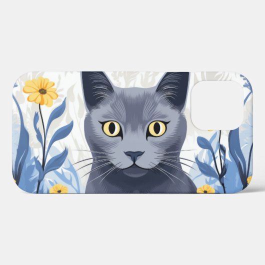 Russisch Blau Kat Geel Bloemen Case-Mate iPhone Case (Achterkant (horizontaal))
