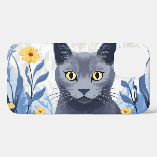 Russisch Blau Kat Geel Bloemen Case-Mate iPhone Case (Achterkant (horizontaal))