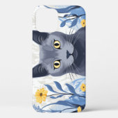 Russisch Blau Kat Geel Bloemen Case-Mate iPhone Case (Achterkant)