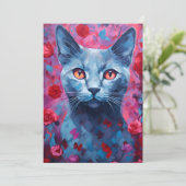 Russisch Blau kat Valentijnsdag Feestdagenkaart (Staand voorkant)