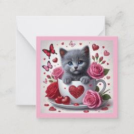 Russisch Blau Kitten Valentijnsdag Klaslokaal  Notitiekaartje