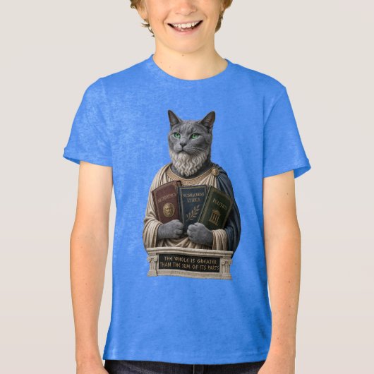 Russisch Blauw Aristoteles Kat Tri-Blend Shirt (Voorkant)