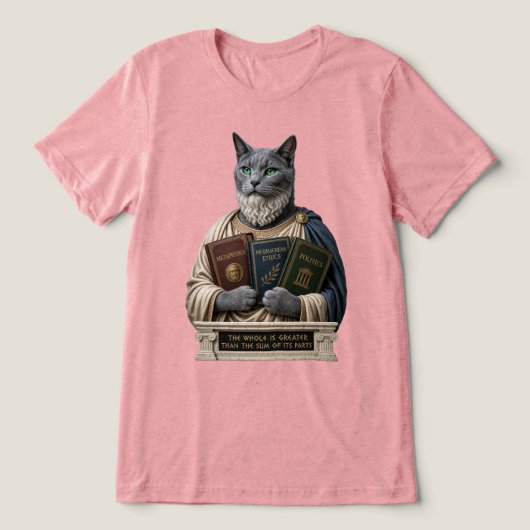 Russisch Blauw Aristoteles Kat Tri-Blend Shirt (Design voorkant)
