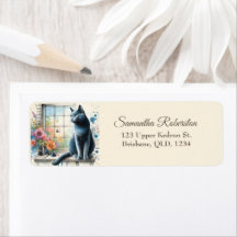 Russisch Blauw Grijs Kat op Raam Zomer Bloem