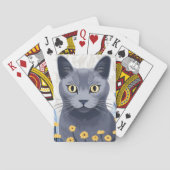 Russisch Blauw Kat Geel Bloemen Klassiek Pokerkaarten (Achterkant)
