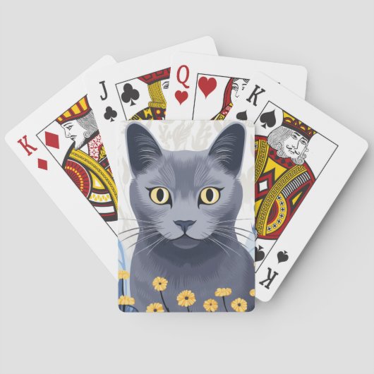 Russisch Blauw Kat Geel Bloemen Klassiek Pokerkaarten (Achterkant)