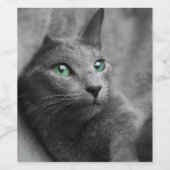 Russisch-blauw-kat-met groene ogen wijn etiket (Enkel label)