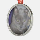 Russisch blauw kat metalen ornament (Links)
