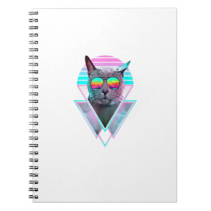 Russisch blauw Kat  Retro Vaporwave Beach Vib Notitieboek