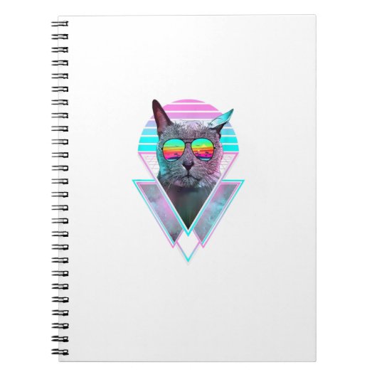 Russisch blauw Kat  Retro Vaporwave Beach Vib Notitieboek (Voorkant)
