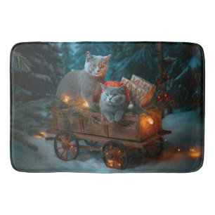Russisch Blauw Kat Sneeuwachtige Sleigh Kerstmisde Badmat