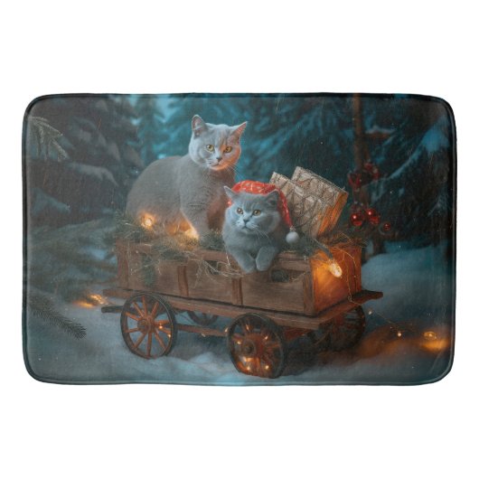 Russisch Blauw Kat Sneeuwachtige Sleigh Kerstmisde Badmat (Voorkant)