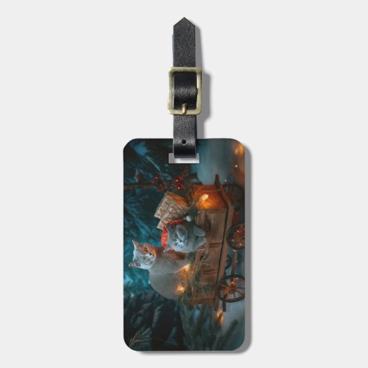 Russisch Blauw Kat Sneeuwachtige Sleigh Kerstmisde Bagagelabel (Voorkant verticaal)