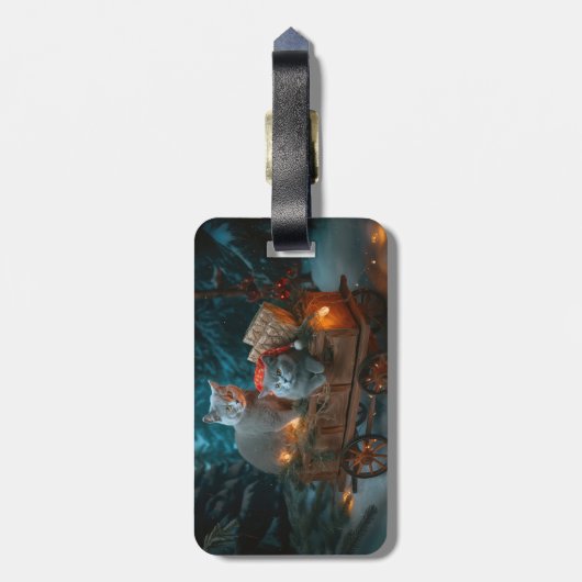 Russisch Blauw Kat Sneeuwachtige Sleigh Kerstmisde Bagagelabel (Achterkant verticaal)