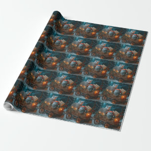 Russisch Blauw Kat Sneeuwachtige Sleigh Kerstmisde Cadeaupapier
