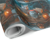 Russisch Blauw Kat Sneeuwachtige Sleigh Kerstmisde Cadeaupapier (Rol Hoek)