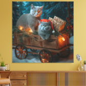 Russisch Blauw Kat Sneeuwachtige Sleigh Kerstmisde Canvas Afdruk (Insitu (Woonkamer))