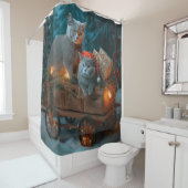 Russisch Blauw Kat Sneeuwachtige Sleigh Kerstmisde Douchegordijn (In situ)