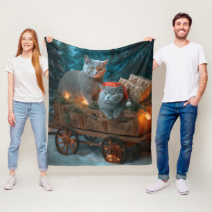 Russisch Blauw Kat Sneeuwachtige Sleigh Kerstmisde Fleece Deken