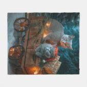 Russisch Blauw Kat Sneeuwachtige Sleigh Kerstmisde Fleece Deken (Voorkant (Horizontaal))