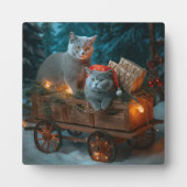 Russisch Blauw Kat Sneeuwachtige Sleigh Kerstmisde Fotoplaat (Voorkant)
