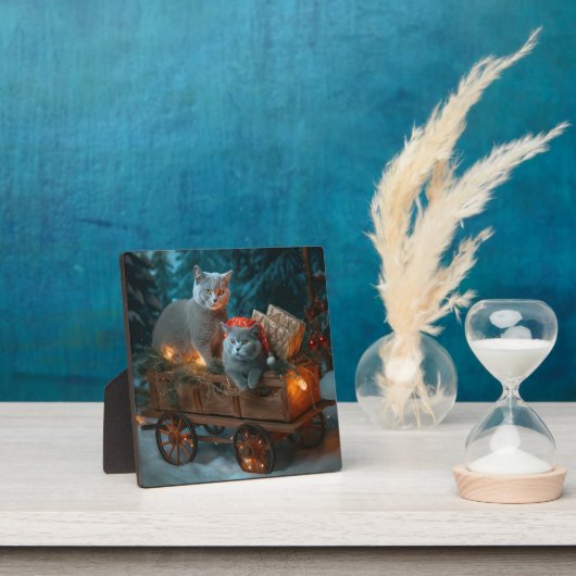 Russisch Blauw Kat Sneeuwachtige Sleigh Kerstmisde Fotoplaat (Insitu)