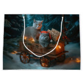Russisch Blauw Kat Sneeuwachtige Sleigh Kerstmisde Groot Cadeauzakje (Voorkant)