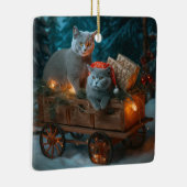 Russisch Blauw Kat Sneeuwachtige Sleigh Kerstmisde Keramisch Ornament (Rechts)