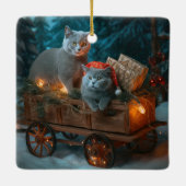 Russisch Blauw Kat Sneeuwachtige Sleigh Kerstmisde Keramisch Ornament (Achterkant)