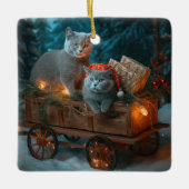 Russisch Blauw Kat Sneeuwachtige Sleigh Kerstmisde Keramisch Ornament (Voorkant)