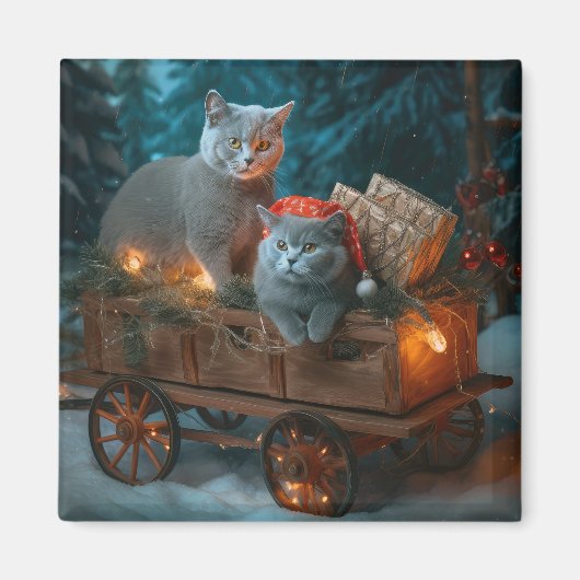 Russisch Blauw Kat Sneeuwachtige Sleigh Kerstmisde Magneet (Voorkant)