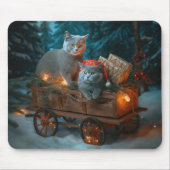 Russisch Blauw Kat Sneeuwachtige Sleigh Kerstmisde Muismat (Voorkant)