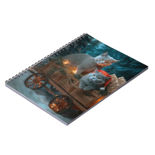 Russisch Blauw Kat Sneeuwachtige Sleigh Kerstmisde Notitieboek (Linkerzijde)