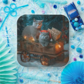 Russisch Blauw Kat Sneeuwachtige Sleigh Kerstmisde Papieren Bordje (Feest)