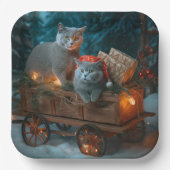 Russisch Blauw Kat Sneeuwachtige Sleigh Kerstmisde Papieren Bordje (Voorkant)