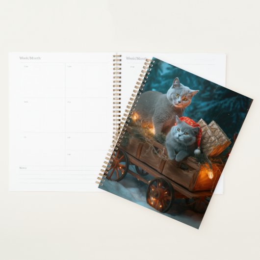 Russisch Blauw Kat Sneeuwachtige Sleigh Kerstmisde Planner (Display)