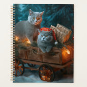 Russisch Blauw Kat Sneeuwachtige Sleigh Kerstmisde Planner (Voorkant)